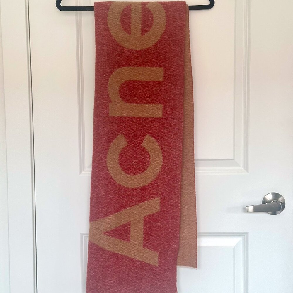 Acne Studios Reversible Logo Wool Scarf | Red and Beige